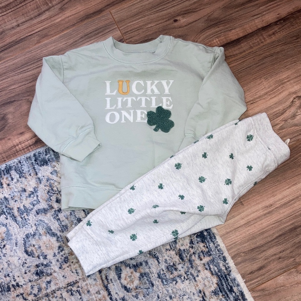 #141. Carters - Lucky Little One Shamrock Sweatshirt & Jogger Set - Sage Green